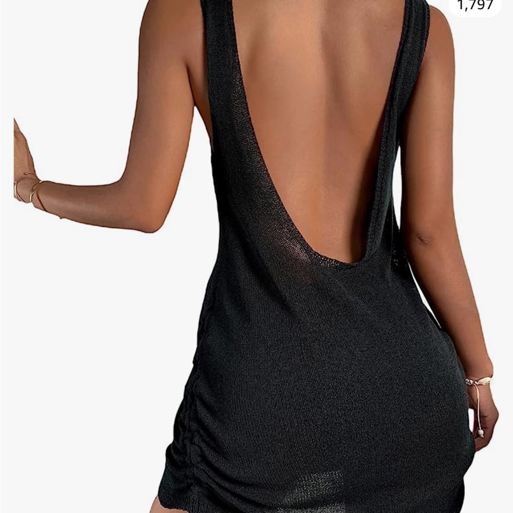 Black open back swimsuit coverup dress